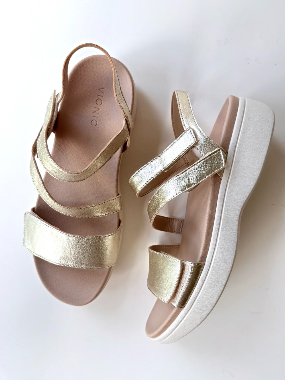 Vionic Sophia Platform Slingback Wedge Sandals Soft Gold Metallic Leather 10